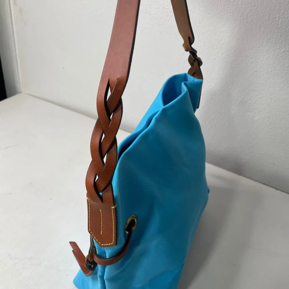 NWOT Dooney & Bourke Sky Blue Hobo Shoulder Bag Nylon Purse Leather Trim Preppy